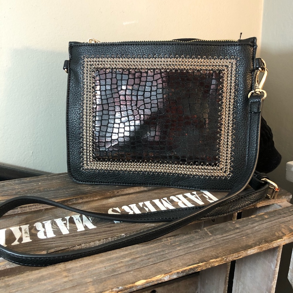 Sondra Roberts squares brown leather crossbody